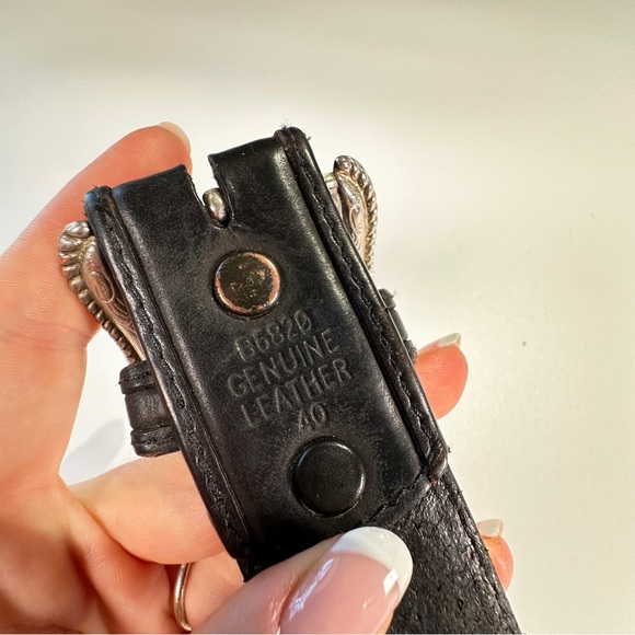 Black Leather Belt with Intricate Silver Buckle - Picture 9 of 10